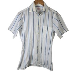 John Henry Fitted Shirt Mens 14.5 Half Sleeve‎ Striped White Blue Casual